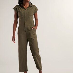 Title Nine Evelyn Short Sleeve Jumpsuit L Moss Green Athleisure Golf Travel